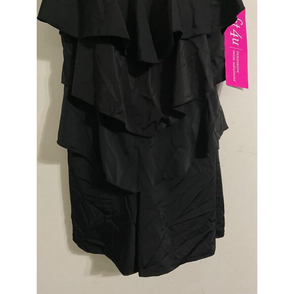 FIT 4U New Hip Hider Black Tiered Ruffle Swimsuit Romper size 12 - Picture 7 of 14